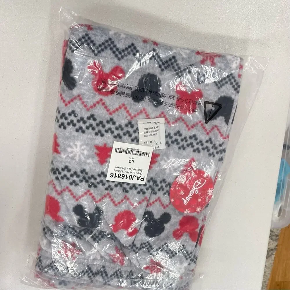 Disney Minnie Mouse Red & Grey Christmas Two Piece Pajama Set Womens L - Picture 2 of 6